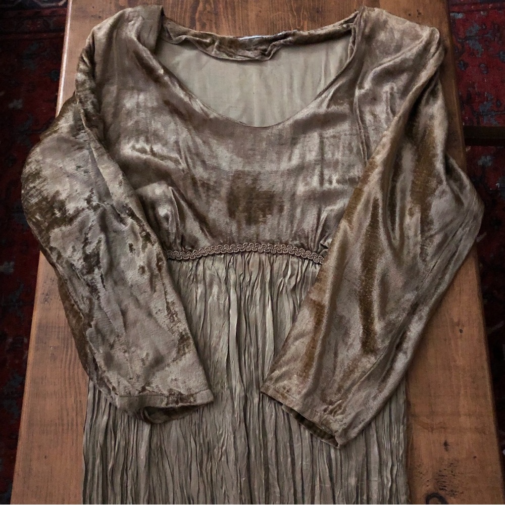 Velvet and silk 80s vintage gold dress